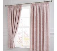 Serene Blossom-Jacquard Lined Pencil Curtains with Tie-Backs, Blush Pink, 66" Width x 72" Drop (168 x 183cm)