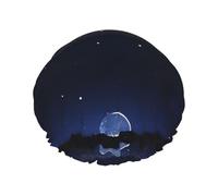 Serene blue night view Print Shower Cap - Reusable, Double Layer, Breathable, Quick-Dry, Perfect for Home, Spa, Hotel, and Travel