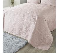 Serene - Blush Pink Leaf Embossed Bedspread (230cm X 200cm) - Soft Touch - Microfibre - Leaf/Leaves Embroidery Quilted Bedspreads - Blush Pink Floral Blanket/Bed Cover for Bed - Luana Collection