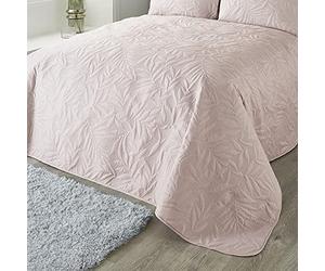 Serene - Blush Pink Leaf Embossed Bedspread (230cm X 200cm) - Soft Touch - Microfibre - Leaf/Leaves Embroidery Quilted Bedspreads - Blush Pink Floral Blanket/Bed Cover for Bed - Luana Collection