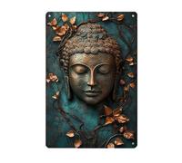 Serene Buddha Lotus Metal Tin Sign. Vintage Wall Art for Unique Indoor/Outdoor/Garden Plaque Decor