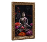 Serene Buddha Surrounded by Vibrant Flowers - Zen Canvas Poster Bedroom Decor Landscape Office Room Decor Gift 20" L X 30" W