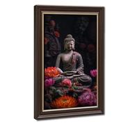 Serene Buddha Surrounded by Vibrant Flowers - Zen Canvas Poster Bedroom Decor Landscape Office Room Decor Gift 16" L X 24" W