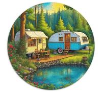 Serene Camping Scene with Vintage Trailers, Forest, And Pond 1000 Piece Jigsaw Puzzle for Adults Wild Camping Challenging Puzzles Challenge Games Creativity & Gift Giving 1000pcs (67.5x67.5cm)