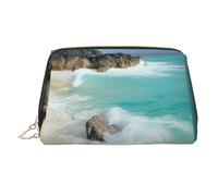 Serene Coastal Leather Makeup Bag, Large-Capacity Travel Storage Bag, Dual-Purpose Toiletries and Makeup Bag