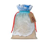 Serene Coastal -Print Burlap Drawstring Bags - Eco-Friendly Reusable Pouches For Wedding Favors, Christmas & Birthday Presents.