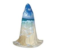 (Serene Coastal) Print Hooded Cape For Teenagers Costume Party, Halloween Hooded Cape Soft and Elastic,S