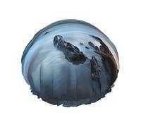 Serene Coastal print Stylish Shower Cap Reusable Shower Cap Women Large Shower Cap for Braids Long Hair