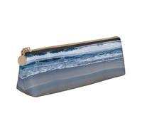 Serene Coastal Print Triangle Portable Pen Bag,Stationery Organizer Multifunction Cosmetic Makeup Bag