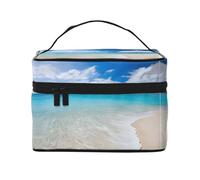 Serene Coastal -Print Waterproof Cosmetic Bag for Travel & Gym - Large Makeup Organizer Compartments, Premium Twill Fabric, Leak-Proof Design