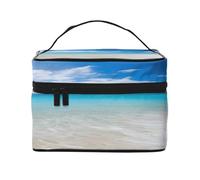 Serene Coastal -Print Waterproof Large Cosmetic Bag for Travel & Gym, Makeup Organizer with 4 Elastic Straps & Compartments,Premium Twill Fabric.