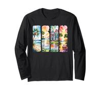 Serene Coastal Watercolor Art Beach Scenes Long Sleeve T-Shirt