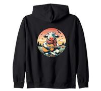 Serene Cow Playing Acoustic Guitar At Country Sunset Zip Hoodie