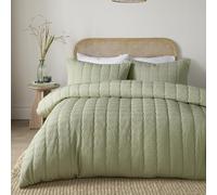 Serene Crinkle Wave Green Duvet Cover Set Single - Minimalist Bedding - Jacquard Recycled Polyester - Includes 1 Duvet Cover (140 x 200cm) & 1 Pillowcase - Green Crinkle Wave Bedroom Set