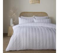 Serene Crinkle Wave White Duvet Cover Set Double - Minimalist Bedding - Jacquard Recycled Polyester - Includes 1 Duvet Cover (200 x 200cm) & 2 Pillowcases - White Crinkle Wave Bedroom Set