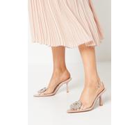 Serene Diamante Brooch Slingback High Stiletto Court Shoes Coast Neutral 3