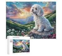 Serene Dog in Colorful Floral Mountains 500 Piece Jigsaw Puzzle for Couples Home Date Night Brain Challenge Gift for Valentine’s Day 500 PCS