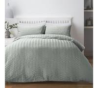 Serene Duck Egg Blue Seersucker Duvet Cover - Single Size 140 x 200cm - Soft Touch Textured Bedding - Railroad Stripe - Luxury Puckered Effect - 1 Pillowcase Included