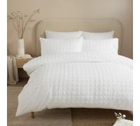 Serene Duvet Cover Set, Embossed Grid Pattern, 100% Recycled Polyester, King Size 230x220cm, White, Button Closure, 2 Pillowcases