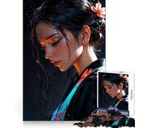 Serene Elegance︰ Portrait of A Woman in Floral Attire 1000 Pieces Jigsaw Puzzles for Teenagers Solid Logic Toy Peaceful Fun Precision Cut Amazing Present (50x75cm)