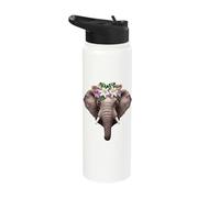 Serene Elephant with Exotic Floral Headdress Stainless Steel Insulated Water Bottle