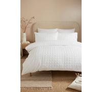 Serene Duvet Cover Set, 100% Recycled Polyester, Single 140x200cm, White, Embossed Grid Pattern, Button Closure