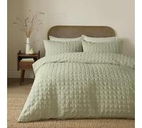Serene Embossed Grid Green Duvet Cover Set Super King - Geometric Minimalist Bedding - Embossed Recycled Polyester - Includes 1 Duvet Cover (260 x 220cm) & 2 Pillowcases - Green Geometric Bedroom Set