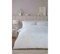 Serene - Leaf Embroidery Duvet Cover - Super King Bedding Size (260 x 220cm) - 2 Pillowcases - Sustainable Recycled Polyester - White Bedding with Leaf - Floral Embroidered Duvet Cover - Natural/White