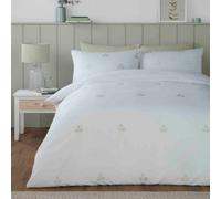 Serene - Leaf Embroidery Duvet Cover - Super King Bedding Size (260 x 220cm) - 2 Pillowcases - Sustainable Recycled Polyester - White Bedding with Leaf - Floral Embroidered Duvet Cover - Green/White