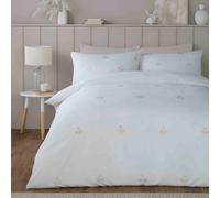 Serene - Leaf Embroidery Duvet Cover - Single Bedding Size (140 x 200cm) - 1 Pillowcase - Sustainable Recycled Polyester - White Bedding with Leaf - Floral Embroidered Duvet Cover - Natural/White