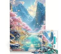 Serene Fantasy Landscape with Cherry Blossoms Jigsaw Puzzles 1000 Piece for Adults Strengthen Recall Leisure Fun Quality Edge Elegant Gift (38x52cm)
