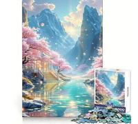 Serene Fantasy Landscape with Cherry Blossoms Jigsaw Puzzles 1000 Piece for Adults Strengthen Recall Leisure Fun Quality Edge Elegant Gift (50x75cm)