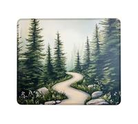 Serene Forest Path Mouse Pad, Green Nature Landscape Stitched Edge Mousepad, Rubber Non-Slip Washable Gaming Mouse Pad for Home and Office Computer, Laptop Round 8x8 Inch