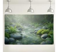 Serene Forest Stream Backdrop, Nature Inspired Greenery Decorative Background, Tranquil Indoor/Outdoor Photography Backdrop for Events and Celebrations 71x43 Inch