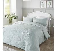 Serene - Green Leaf Embossed Duvet Cover - Double Bedding Size (200 x 200cm) - Soft Touch - Leaf/Leaves Embroidery Duvet Cover in Green - Luxury Bedding Set - Luana Collection