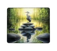 Serene Heron Landscape Mouse Pad, Green Nature Watercolor Design, Non-Slip Washable Mousepad for Home Office and Gaming, Eco-Friendly Gaming Mouse Pad Square 8x10 Inch