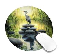 Serene Heron Landscape Mouse Pad, Green Nature Watercolor Pattern Non-Slip Washable Mouse Pad for Home Office and Gaming, Round Eco-Friendly Mouse Pad 8x8