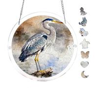 Serene Heron Watercolor 7.8x7.8in Acrylic Hanging Puzzle Home Decor | Creative Home Accent with Visual Appeal