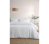 Serene White Seersucker Duvet Cover Set - Super King Size 260x220cm - Textured Puckered Stripe Design - Soft Touch Polycotton - Includes 2 Pillowcases - Minimalist Bedding - Hotel-Inspired Look