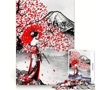 Serene Japan Red Moon Art 1000 Piece Jigsaw Puzzles for Teenagers Mind Challenge Toy Quiet Hobby Precise Cut Seasonal Gift (38x26cm)