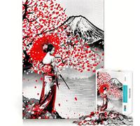 Serene Japan Red Moon Art 1000 Piece Jigsaw Puzzles for Teenagers Mind Challenge Toy Quiet Hobby Precise Cut Seasonal Gift (38x26cm)