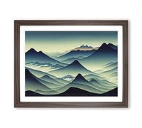 Serene Japanese Mountains Framed Wall Art Print A2 Walnut