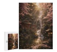 Serene Japanese Shrine by Waterfall Jigsaw Puzzle, 500 PCS, Relaxing Activity for Adults, A Creative Way to Unwind after A Busy Day, for Family Fun