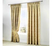 'Jasmine' Floral Jacquard Weave Pair of Lined Pencil Curtains with Tie-backs Dreams & Drapes Beige 168cm width x 229cm drop