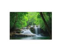 Serene Jungle Waterfall Wall Decor Green Trees Nature Artwork Poster 16x24inch(40x60cm)