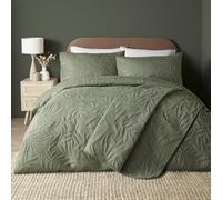 Serene - Khaki Green Leaf Embossed Duvet Cover - Super King Bedding Size (260 x 220cm) - Soft Touch - Leaf/Leaves Embroidery Duvet Cover in Khaki Green - Luxury Bedding Set - Luana Collection