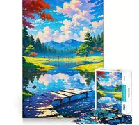 Serene Lake Landscape Jigsaw Puzzle 1000 Piece for Teenagers Logic Train Toy Light Relax Smooth Cut Wall Art Decor (38x52cm)