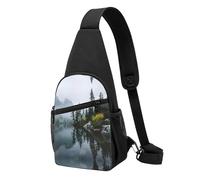 Serene Lake Reflection Print Chest Pack Waterproof Lightweight One Strap Shoulder Chest Bag for Outdoor Hiking Sports