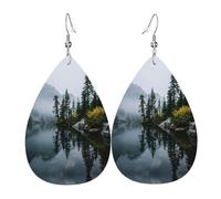Serene Lake Reflection Printed Drop-Shaped Silver Plated Earrings Are Fashionable And Lightweight. Suitable For Various Occasions And Daily Wear