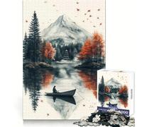 Serene Lake Scene with Mountain And Boat 1000 Piece Jigsaw Puzzles for Teenagers Mind Challenge Toy Quiet Hobby Precise Cut Seasonal Gift (50x75cm)